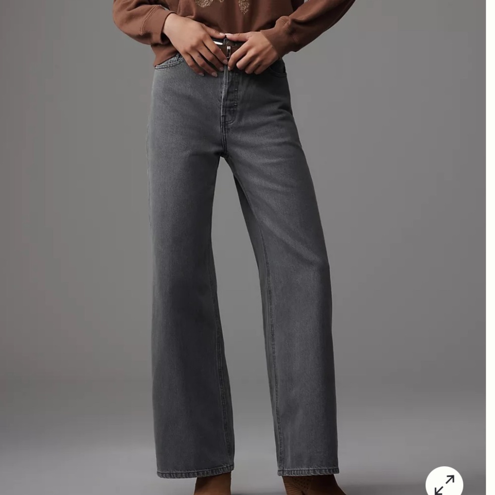 THE GREAT. Women's High-Rise Slouch Wide-Leg Jeans — Charcoal Gray